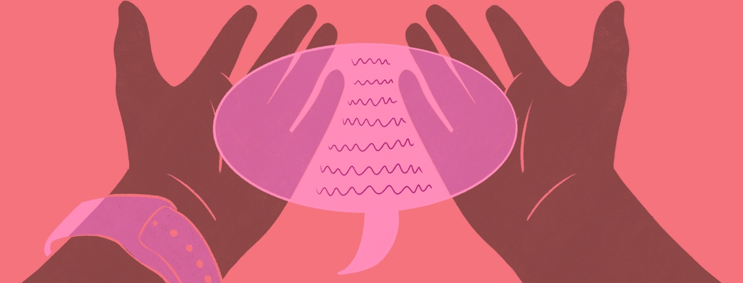 A pair of hands stretched out holding a speech bubble